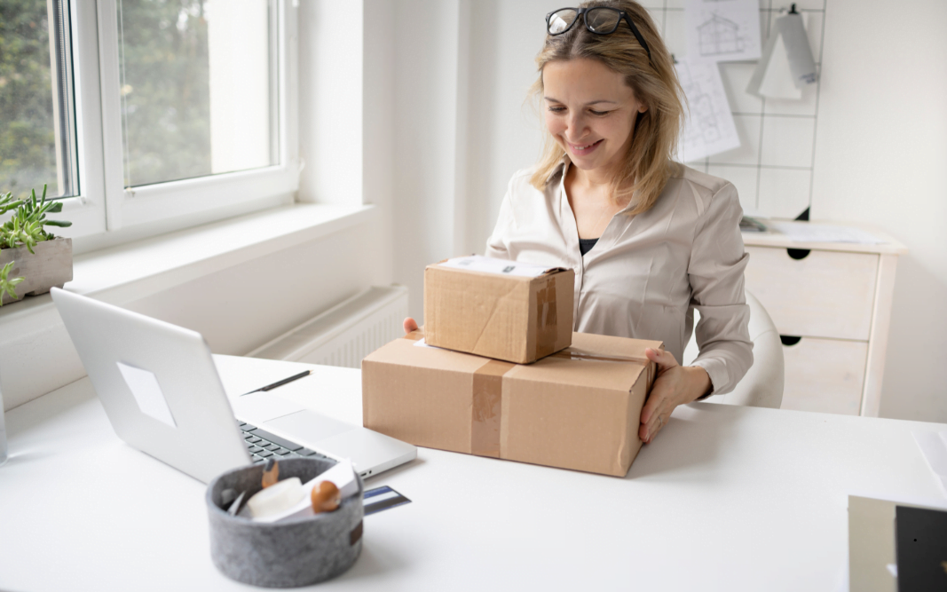 Worker receiving a courier delivery